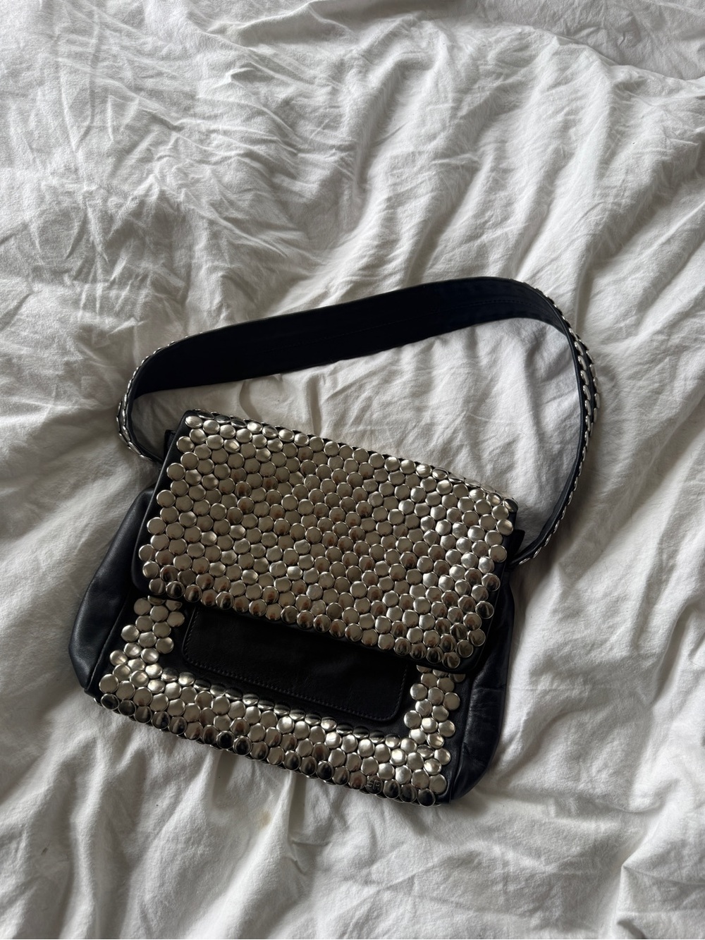 Sonia Rykiel Vintage Domino Studded Shoulder Flap Bag